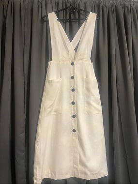 Forever 21 Cream Button-Front Pinafore Midi Dress